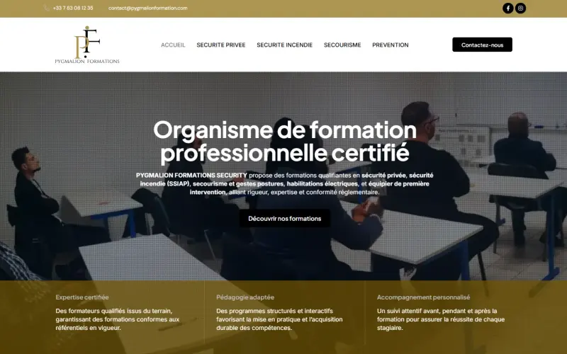 Page d’accueil de Pygmalion Formation