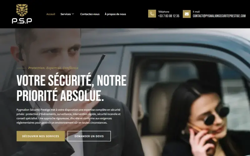Page d’accueil de Pygmalion Sécurité Prestige